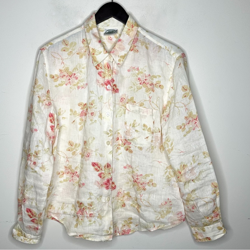 Vintage Laura Ashley Linen Floral Prairie Blouse Cottagecore